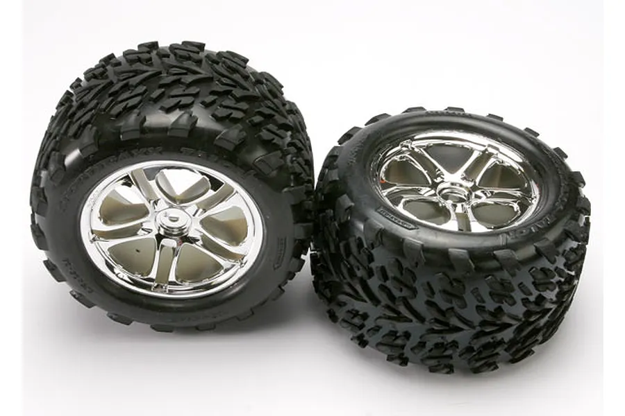 Traxxas 3.8&amp;quot; Talon Tyres on SS Split-Spoke Chrome Rims - Glued Wheels 2Pcs image 5346