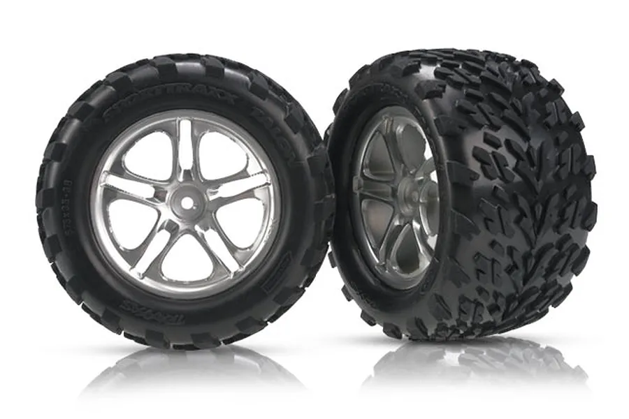 Traxxas 3.8&amp;quot; Talon Tyres on SS Split-Spoke Satin Chrome Rims - Glued Wheels 2Pcs image 5347