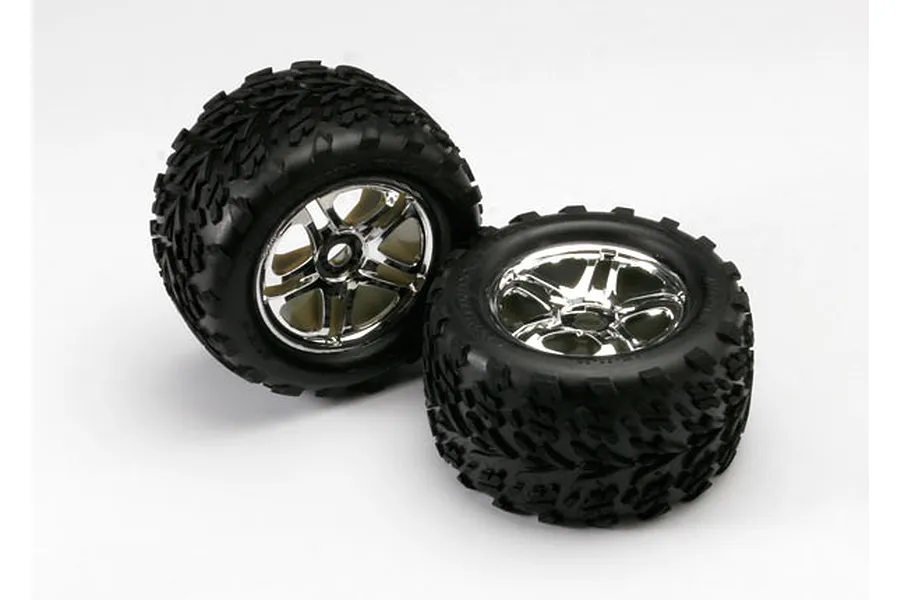 Traxxas 3.8&amp;quot; Talon Tyres on SS Split-Spoke Chrome Rims - Glued Wheels 2Pcs image 5348