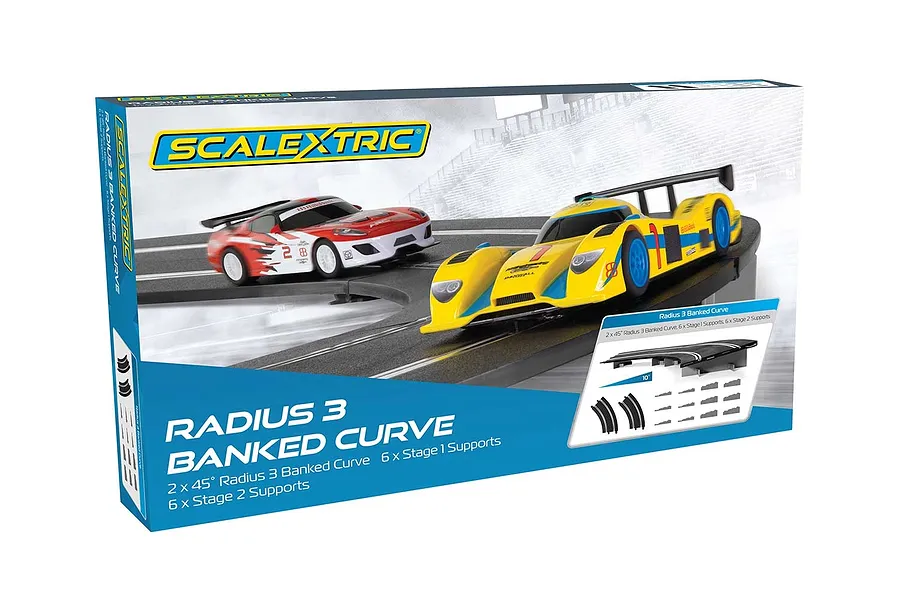Scalextric 1/32 Track Radius 3 Banked Curve 45 Degree 2Pcs with Supports image 53518