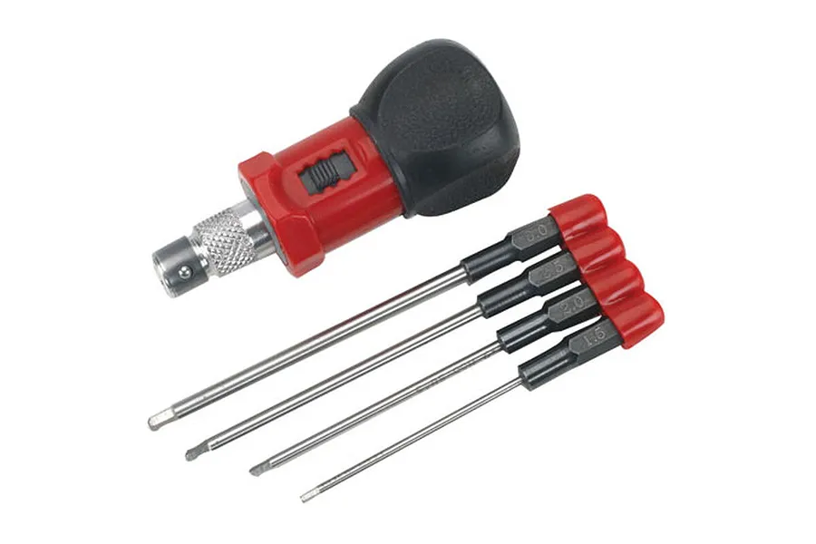 Dynamite 1/4&amp;quot; Drive 1.5,2.0, 2.5 &amp;amp; 3.0mm Hex Set 4Pcs w/ Handle image 53583