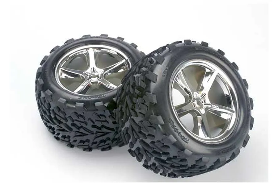 Traxxas 3.8&amp;quot; Talon Tyres on Chrome Gemini Rims - Glued Wheels 2Pcs image 5372