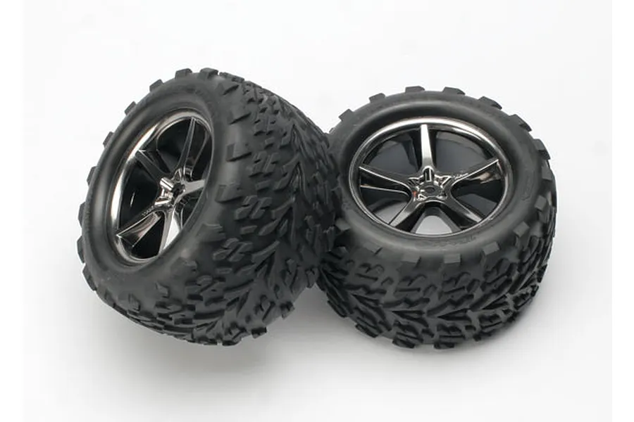 Traxxas 3.8&amp;quot; Talon Tyres on Black Chrome Gemini Rims - Glued Wheels 2Pcs image 5373