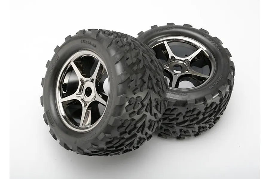 Traxxas 3.8&amp;quot; Talon Tyres on Black Chrome Gemini Rims - Glued Wheels 2Pcs image 5374