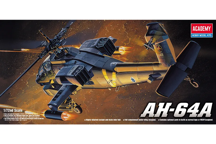 Academy 1/72 AH-64A Apache Helicopter Scaled Plastic Model Kit image 53741
