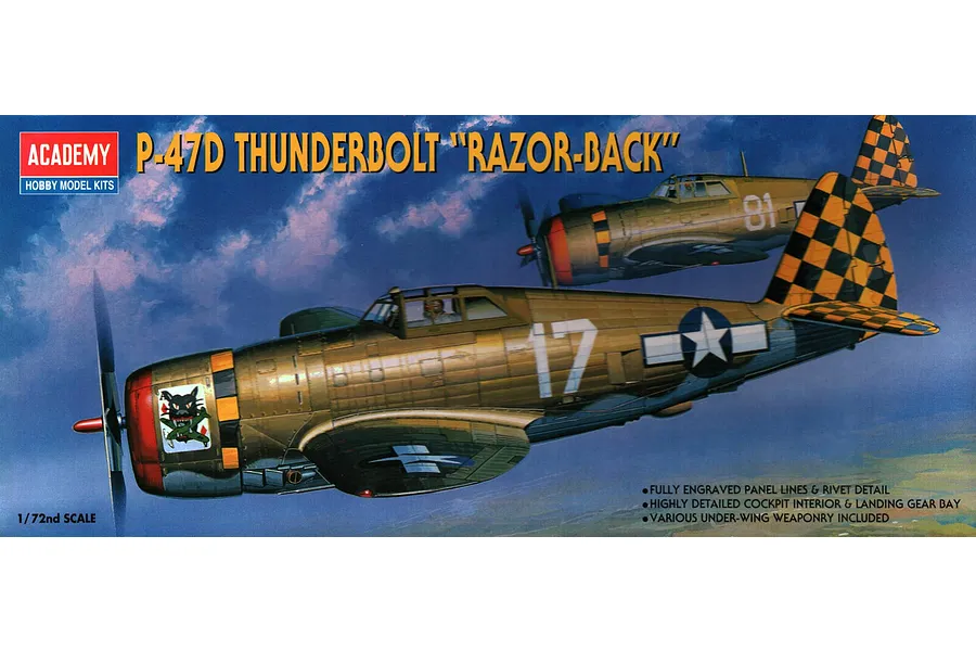 Academy 1/72 P-47D &amp;quot;Razorback&amp;quot; Fighter Scaled Plastic Model Kit image 53752