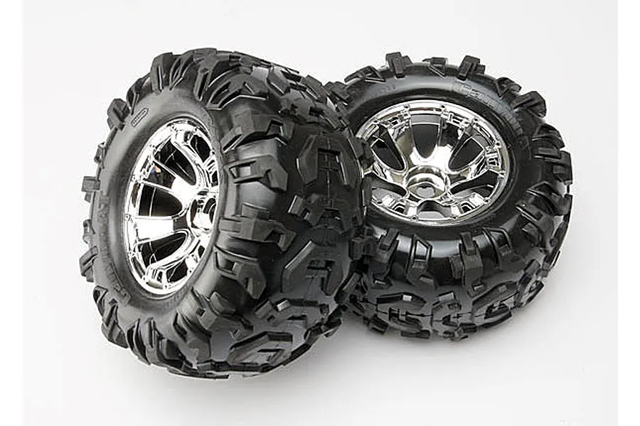 Traxxas 3.8&amp;quot; Canyon AT Tyres on Chrome Geode Rims - Glued Wheels 2Pcs image 5403