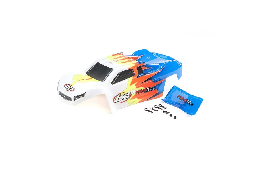 Losi Mini-T 2.0 Blue &amp;amp; White Painted Body Shell w/ Wing &amp;amp; Hardware image 54334