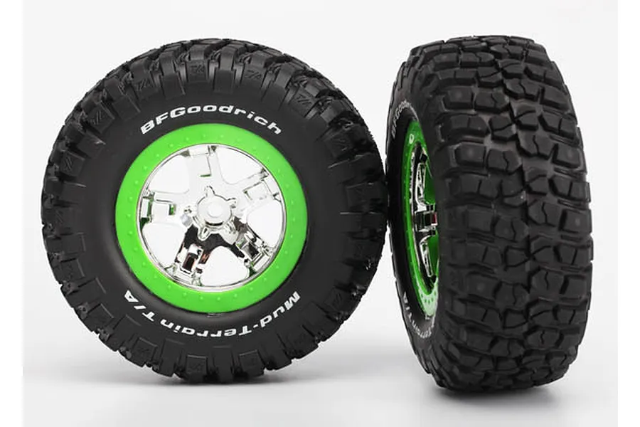 Traxxas 2.2/3.0&amp;quot; BFGoodrich Mud Terrain T/A KM2 Tyres on Chrome/Green Rims - Glued Wheels 2Pcs image 5444