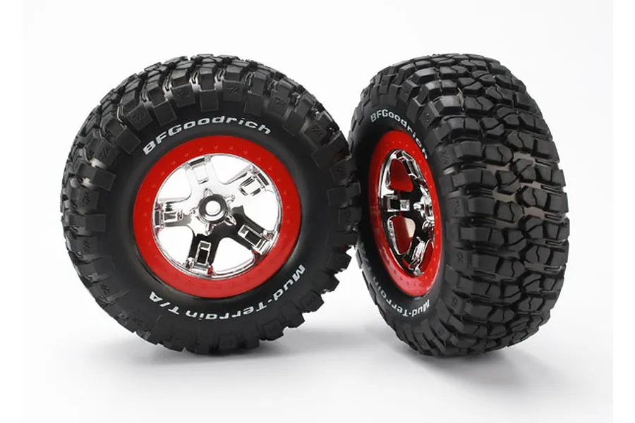 Traxxas 2.2/3.0&amp;quot; BFGoodrich Mud Terrain T/A KM2 Tyres on Chrome/Red Rims - Glued Wheels 2Pcs image 5445