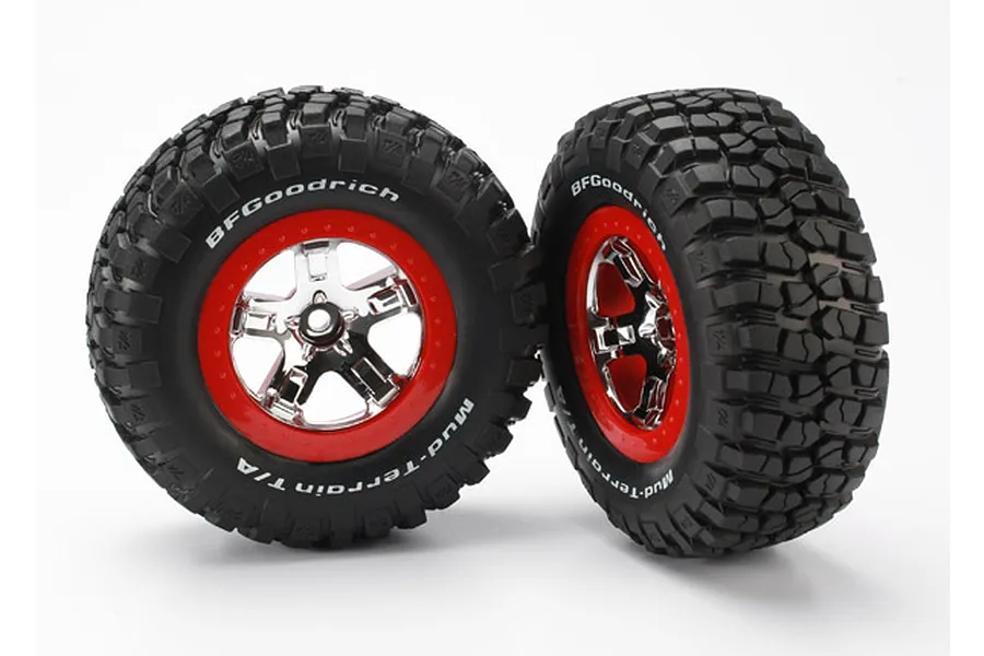 Traxxas 2.2/3.0&amp;quot; BFGoodrich Mud Terrain T/A KM2 Tyres on Chrome/Red Rims - Glued Wheels 2Pcs image 5446