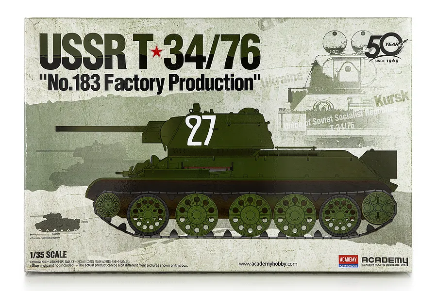 Academy 1/35 USSR T-34/76 &amp;quot;No.183 Factory Production&amp;quot; Tank Scaled Plastic Model Kit image 54475
