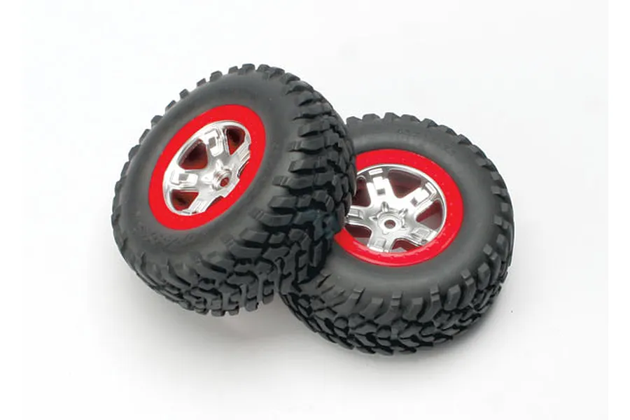 Traxxas 2.2/3.0&amp;quot; Off Road Tyres on Satin Chrome/Red Rims - Glued Wheels 2Pcs image 5451