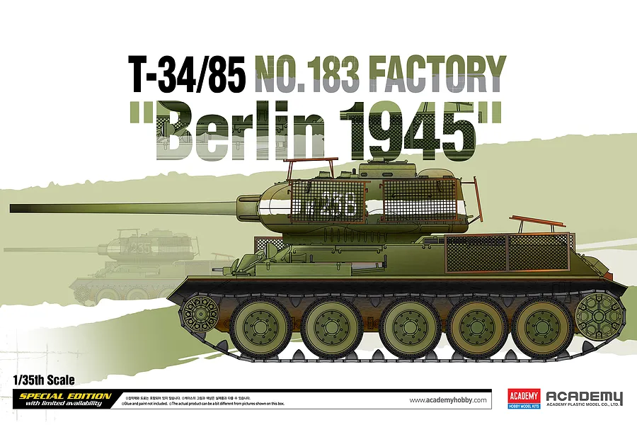 Academy 1/35 Russian T-34/85 No.183 Factory &amp;quot;Berlin 1945&amp;quot; Tank Scaled Plastic Model Kit image 54502
