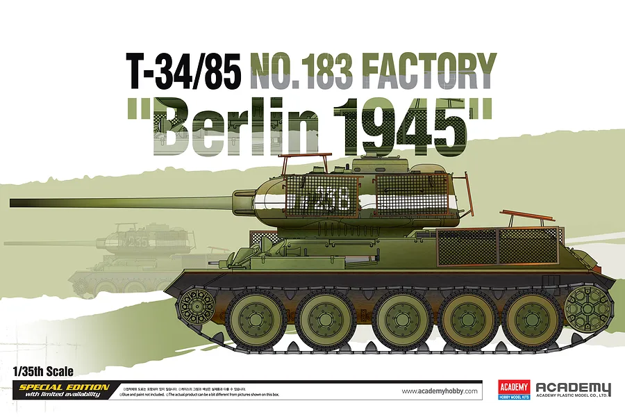 Academy 1/35 Russian T-34/85 No.183 Factory &amp;quot;Berlin 1945&amp;quot; Tank Scaled Plastic Model Kit image 54503