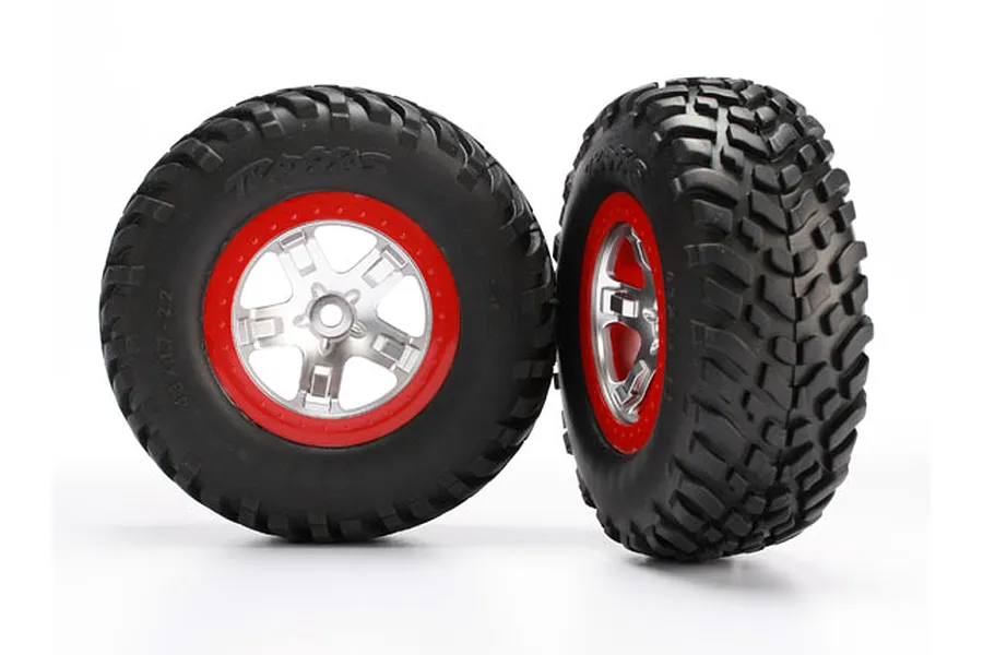 Traxxas 2.2/3.0&amp;quot; Ultra Soft S1 Tyres on Satin Chrome/Red Rims - Glued Wheels 2Pcs image 5452