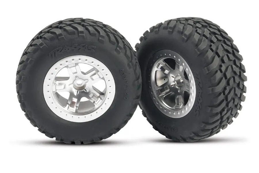 Traxxas 2.2/3.0&amp;quot; Off Road Tyres on Satin Chrome Rims - Glued Wheels 2Pcs image 5453