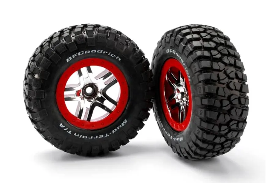 Traxxas 2.2/3.0&amp;quot; BFGoodrich Mud Terrain T/A KM2 Ultra Soft Tyres on Chrome/Red Split-Spoke Rims - Glued Wheels 2Pcs image 5455