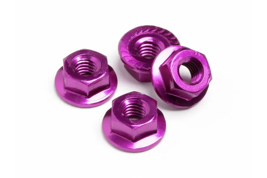 HB 4mm Purple Aluminium Flanged Serrated Nyloc Nuts 4Pcs image 5461