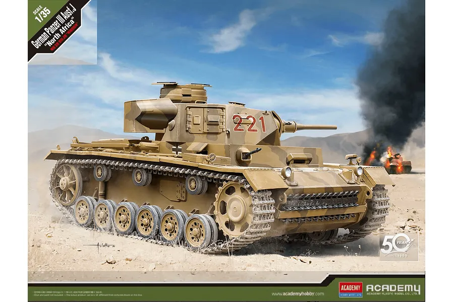 Academy 1/35 German Panzer III Ausf.J &amp;quot;North Africa&amp;quot; Tank Scaled Plastic Model Kit image 54603