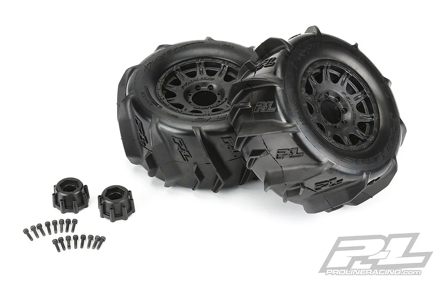 Pro-Line 3.8&amp;quot; Dumont Paddle Tyres on Black Raid Rims - Glued Wheels 2Pcs image 54639