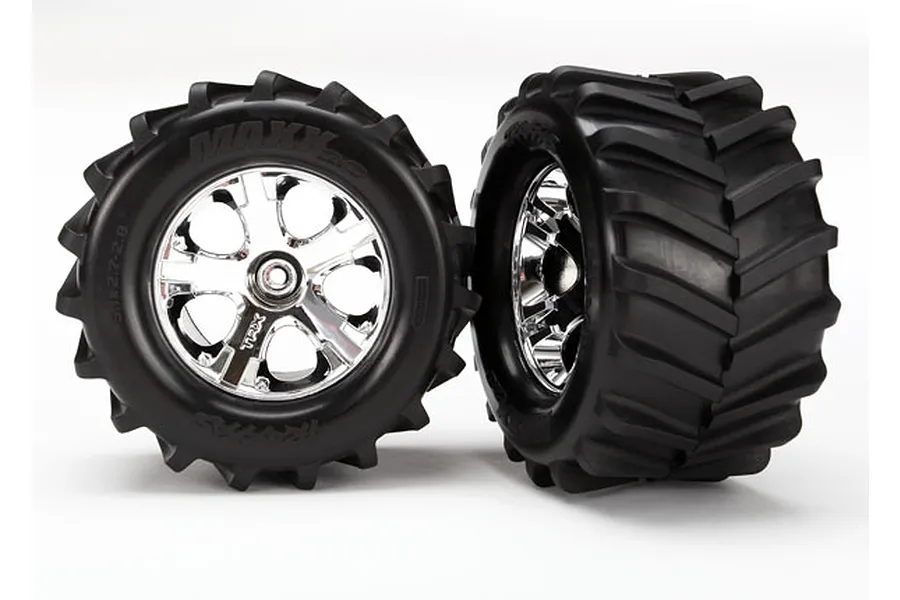 Traxxas 2.8&amp;quot; Maxx Chevron Tyres on Chrome All-Star Rims - Glued Wheels 2Pcs image 5474
