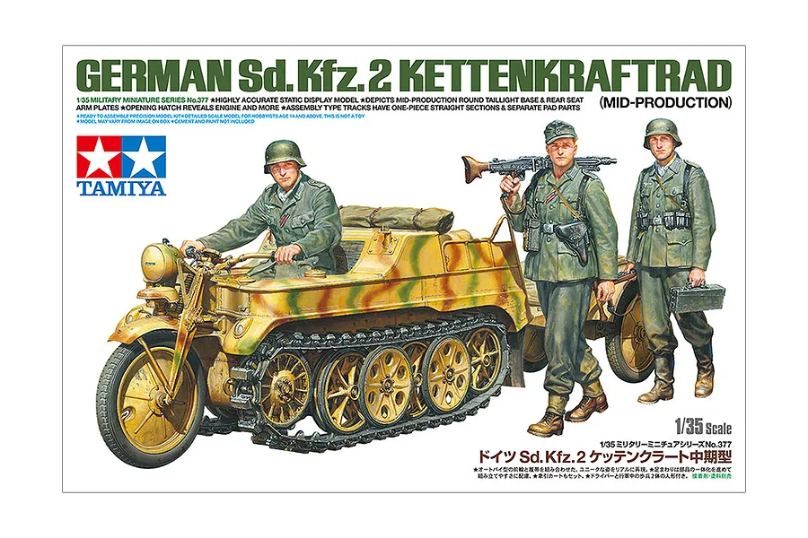 Tamiya 1/35 German Sd.Kfz.2 Kettenkraftrad (Mid-Production) Scaled Plastic Model Kit image 54787
