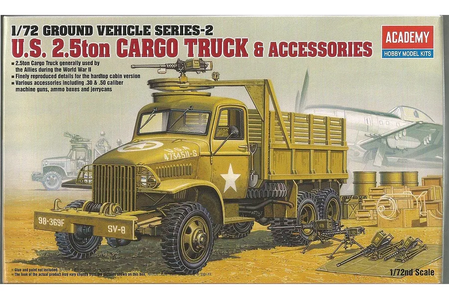 Academy 1/72 U.S. 2.5ton Cargo Truck &amp;amp; Accessories Scaled Plastic Model Kit image 54941