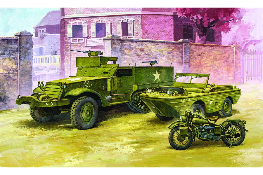 Academy 1/72 U.S. M3 Half Track &amp;amp; 1/4ton Amphibian Vehicle Scaled Plastic Model Kit image 54945