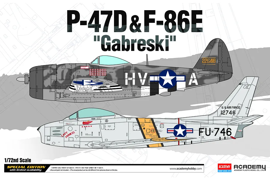 Academy 1/72 P-47D &amp;amp; F-86E &amp;quot;Gabreski&amp;quot; Scaled Plastic Model Kit image 55010