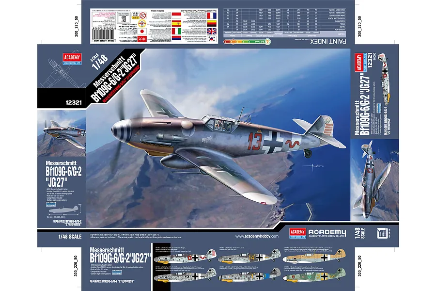 Academy 1/48 Messerschmitt Bf109G-6/G-2 &amp;quot;JG27&amp;quot; Scaled Plastic Model Kit image 55013