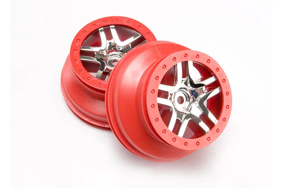 Traxxas 2.2/3.0&amp;quot; SS Split Spoke Chrome/Red Rims 2Pcs image 5504