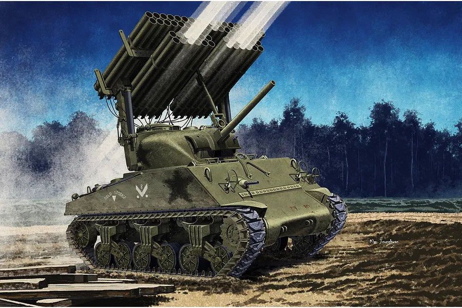 Academy 1/35 M4A3 Sherman w/ T34 &amp;quot;Calliope&amp;quot; Tank Scaled Plastic Model Kit image 55380