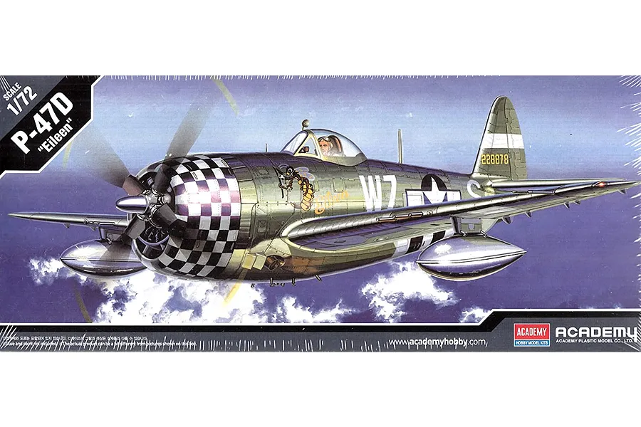 Academy 1/72 scale P-47D Thunderbolt Eileen model kit box art showing the aircraft in flight.