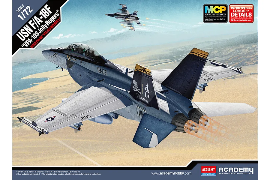 Academy 1/72 USN F/A-18F &amp;quot;VFA-103 Jolly Rogers&amp;quot; Fighter Scaled Plastic Model Kit image 55510