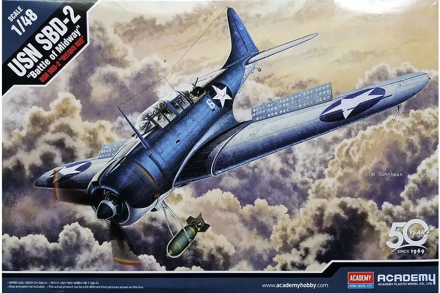 Academy 1/48 USN SBD-2 &amp;quot;Battle of Midway&amp;quot; Bomber Scaled Plastic Model Kit image 55522