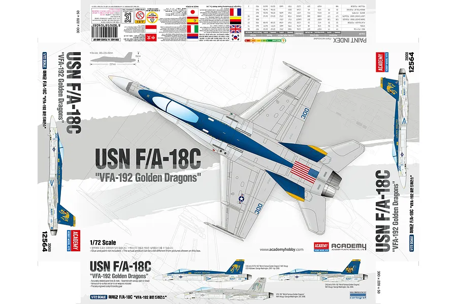 Academy 1/72 USN F/A-18C &amp;quot;VFA-192 Golden Dragons&amp;quot; Fighter Scaled Plastic Model Kit image 55532