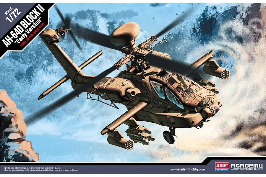 Academy 1/72 Apache AH-64D Block II &amp;quot;Early Version&amp;quot; Helicopter Scaled Plastic Model Kit image 55544