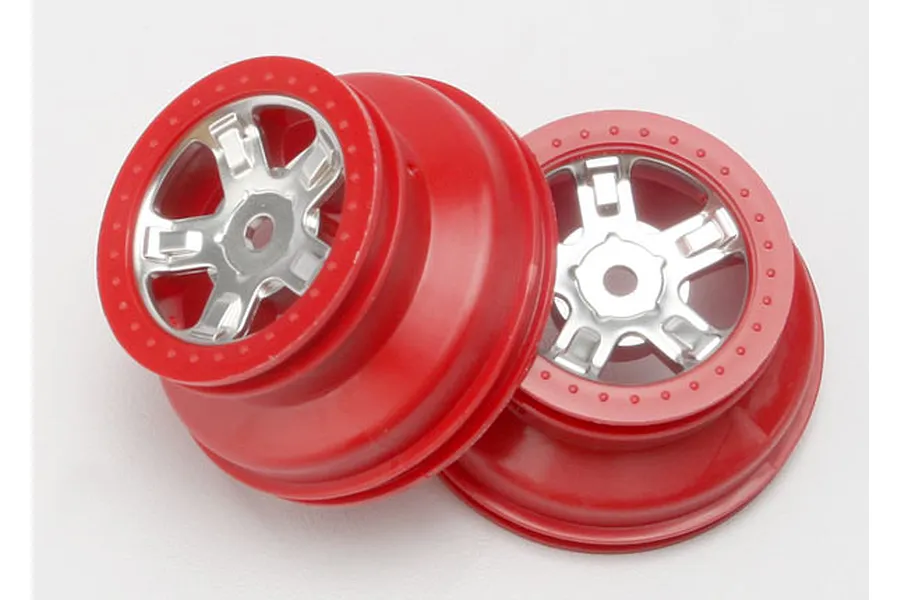 Traxxas 1.5/2.0&amp;quot; Satin Chrome/Red Rims 2Pcs image 5558