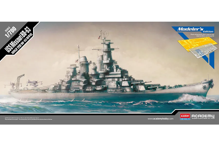 Academy 1/700 USS Missouri BB-63 Battleship Scaled Plastic Model Kit w/ Photo-Etched Parts image 55674