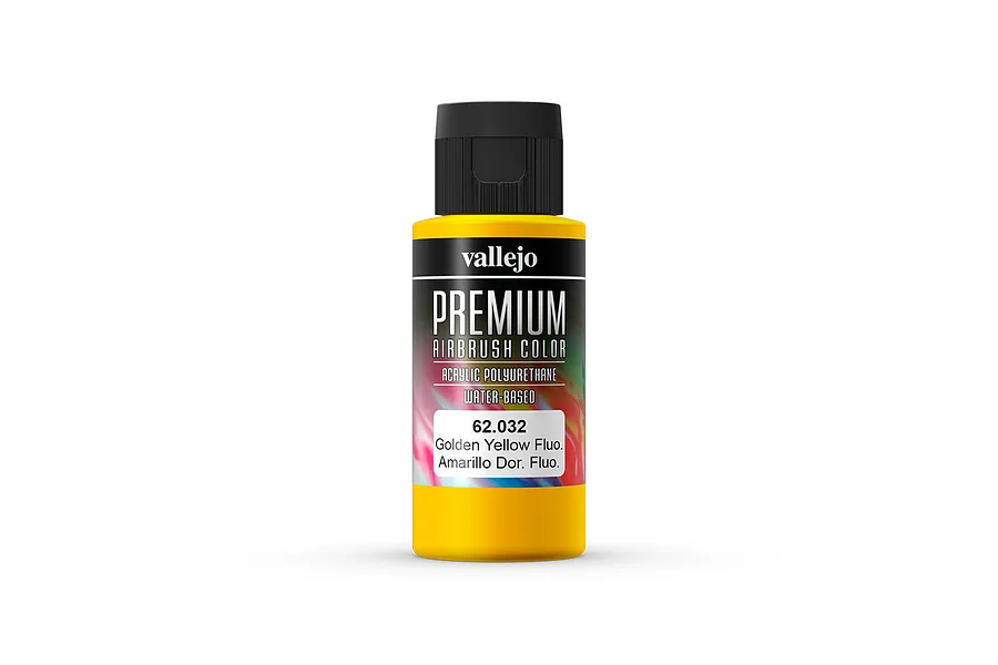 Vallejo Fluorescent Golden Yellow Polyurethane Premium Airbrush Colour 60ml image 55990