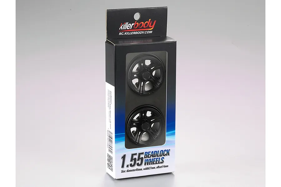 Killerbody 1.55&amp;quot; Black Aluminium Toyota Land Cruiser Beadlock Rims 2Pcs w/ 14mm Offset image 56505