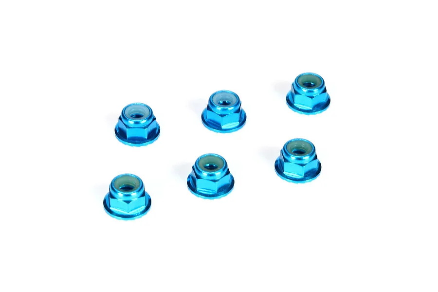 TLR 4mm Blue Aluminium Flanged Serrated Nyloc Nuts 6Pcs image 56588