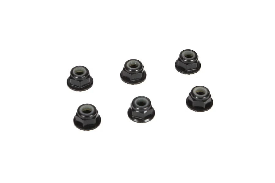 TLR 4mm Black Aluminium Flanged Serrated Nyloc Nuts 6Pcs image 56892