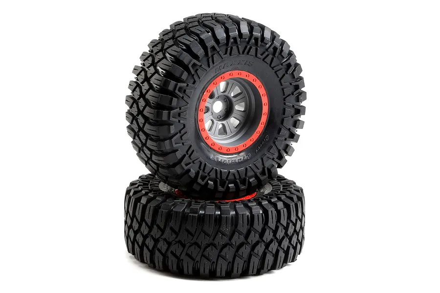 Losi 3.2&amp;quot; Maxxis Creepy Crawler LT Tyres on Red/Grey Rims - Glued Wheels 2Pcs image 57282