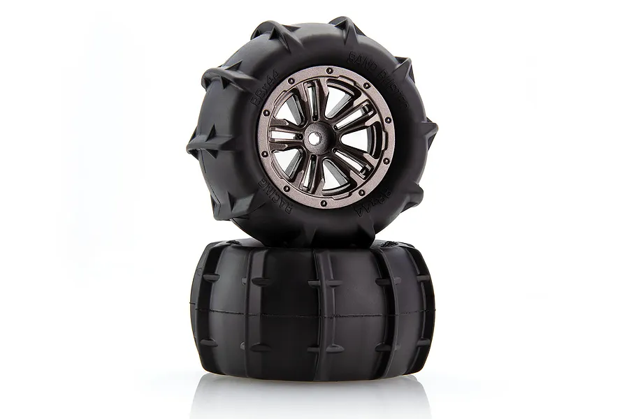 Tornado 1.7/2.2&amp;quot; Sand Buster Paddle Tyres on 5 Spoke Gunmetal Rims - Glued Wheels 2Pcs image 57533