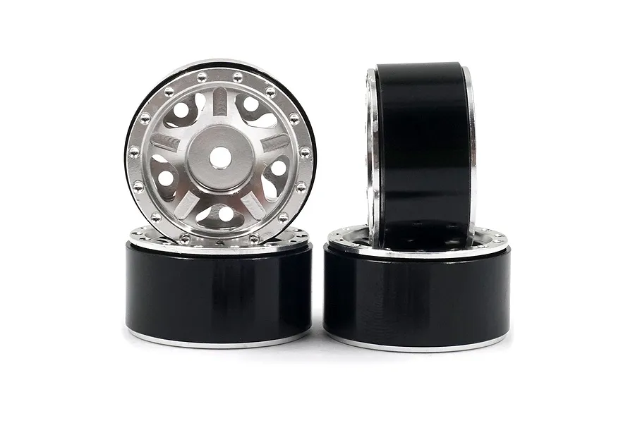 Yeah Racing 1.0&amp;quot; Soft Micro Tyres on Silver 5 Spoke Rims w/ Hexes - Beadlocked Wheels 4Pcs image 57550