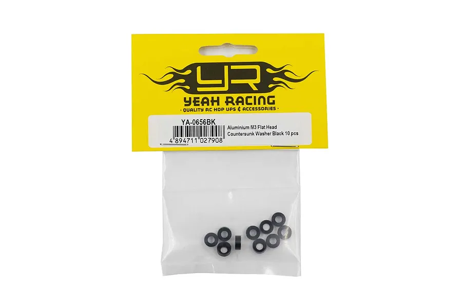 Yeah Racing black aluminium M3 countersunk washers in original retail packaging.