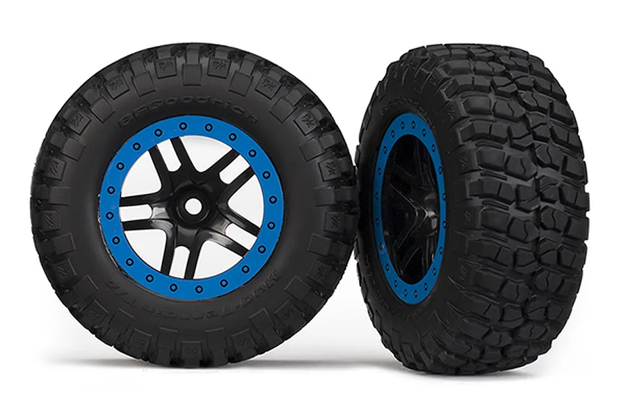 Traxxas 2.2/3.2&amp;quot; BFGoodrich Mud-Terrain T/A KM2 Tyres on Blue/Black SCT Split Spoke Rims - Glued Wheels 2Pcs image 57586