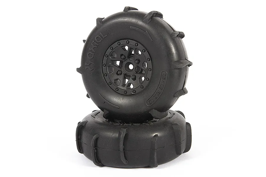 Axial 1.2/1.6&amp;quot; ST28 Razor Front &amp;amp; Rear Paddle Tyres on Black Rims - Glued Wheels 4Pcs image 57600